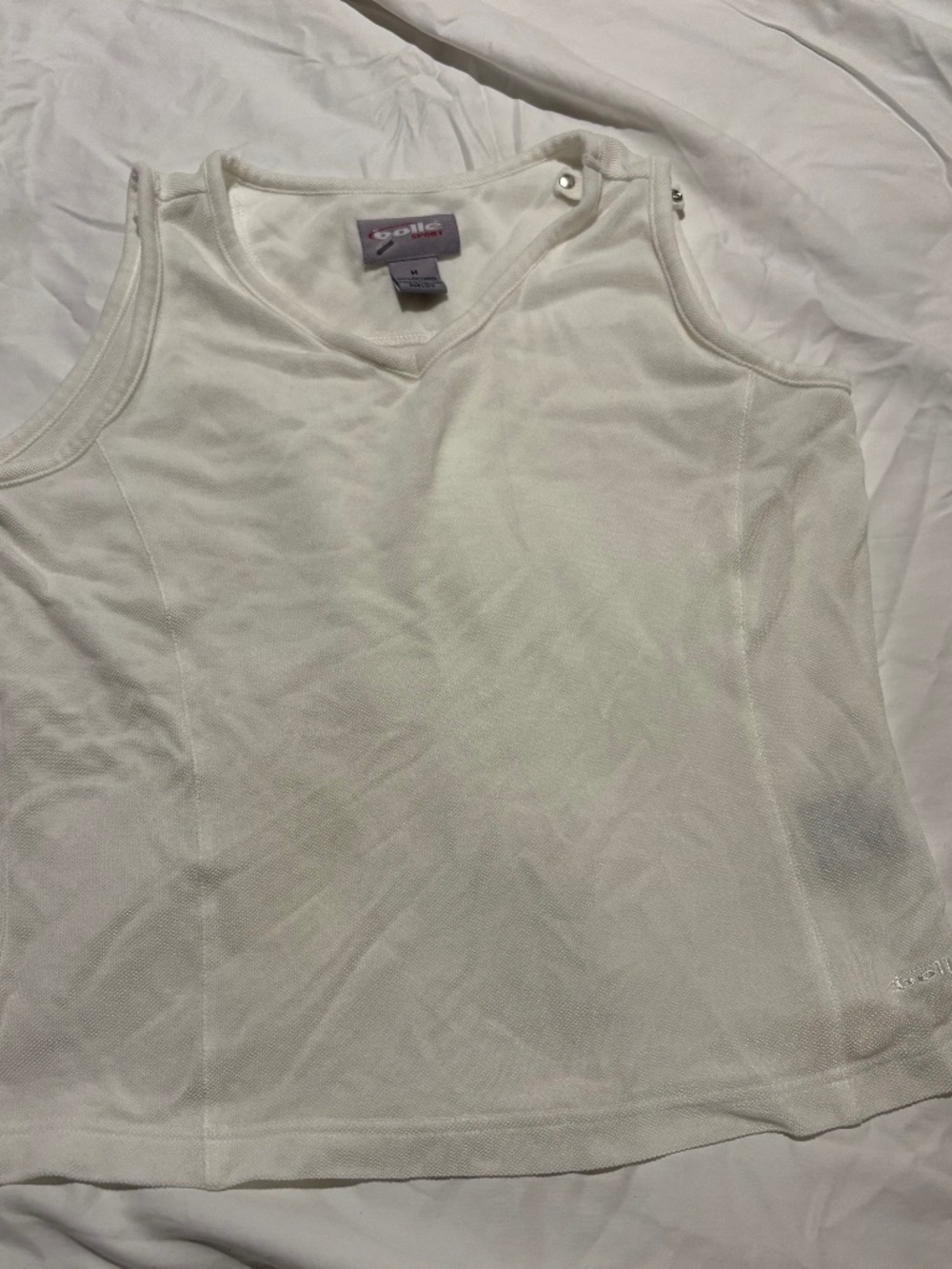 Authentic 2001 Vintage Bollé Sport White Snap-Shoulder Athletic Tank Top